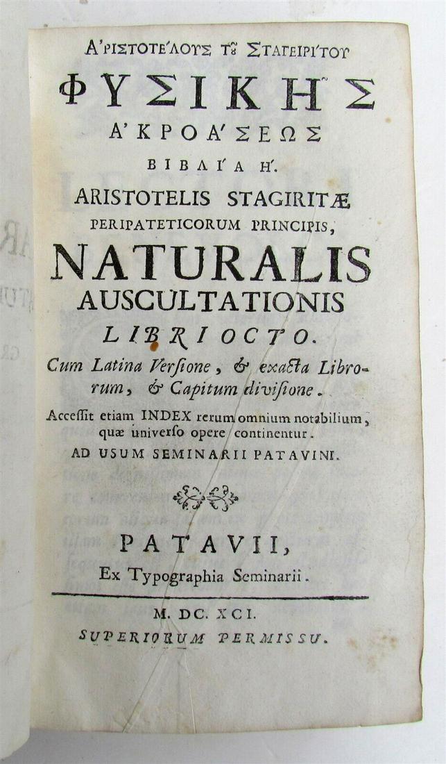 1691 ARISTOTLE antique ARISTOTELIS STAGIRITAE VELLUM BINDING Greek & Latin text (1 of 6)