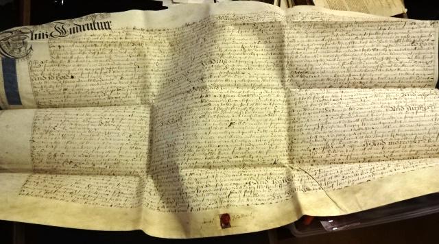 1730 Large English Vellum Indenture Deal Donnington: A large English vellum indenture dated 1730 during the reign of George II being the conveyance of property in Donnington in the coiuty of Lincoln. Nicely penned with revenue stamp, tax stamp, and red 