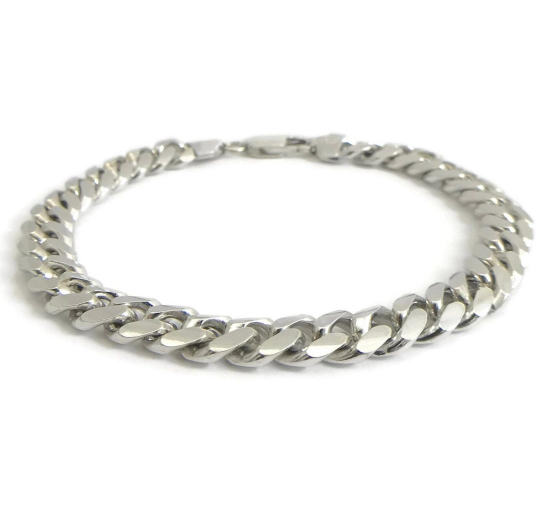 Italian Curb Cuban Chain Bracelet Sterling Silver 8.5 Inches, 8.5 mm, 31.14 Gram (1 of 10)