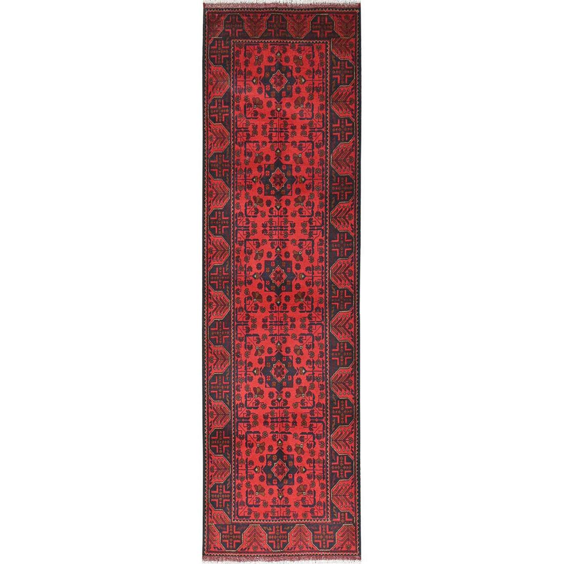 Imperial Red Afghan Andkhoy Wool Hand Knotted Runner Oriental Rug (1 of 7)