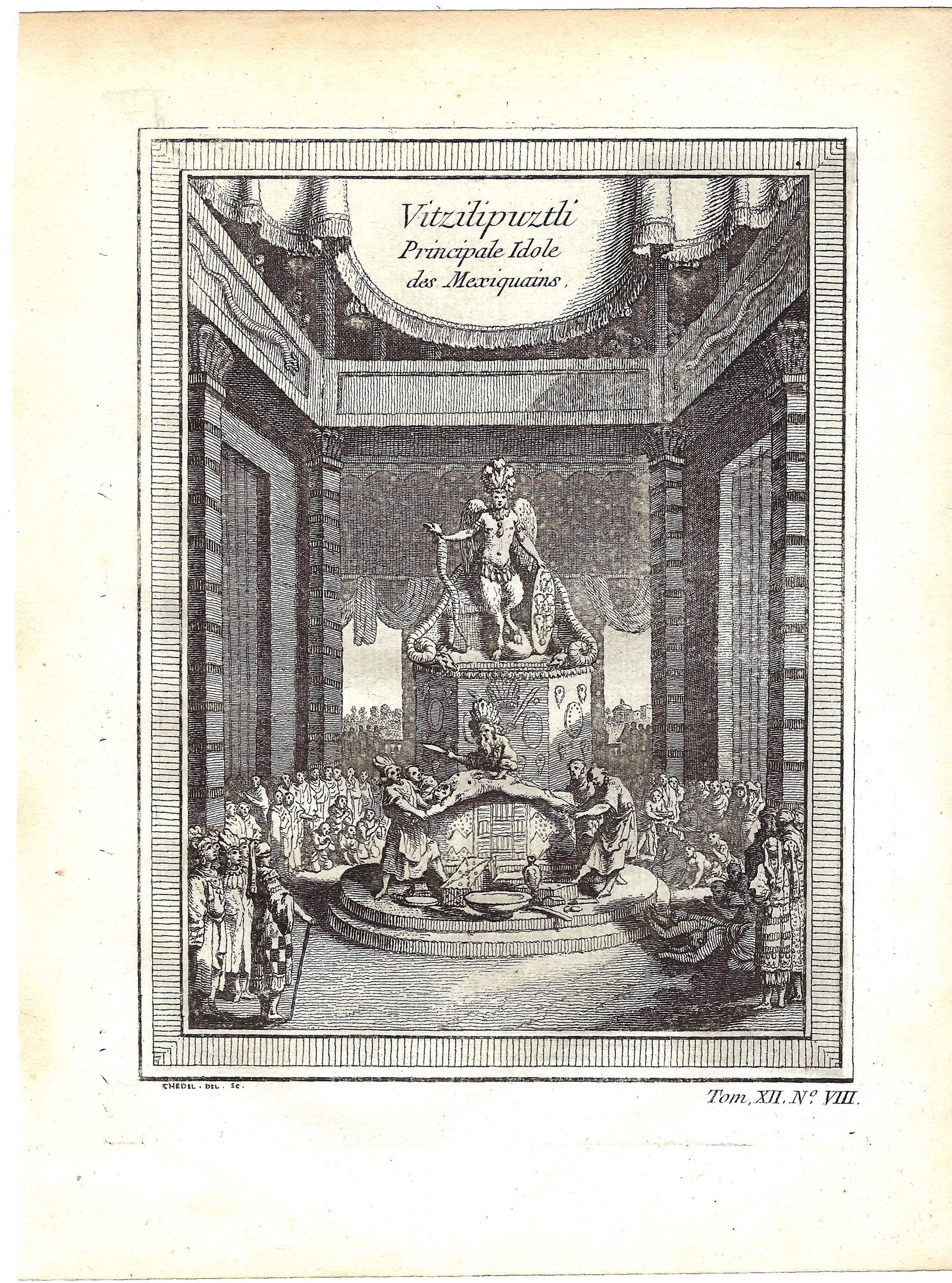 1754 Chedel View of Aztec Diety Huitzilopochtli and Human Sacrifice -- Vitzilipuztli Principale (1 of 1)