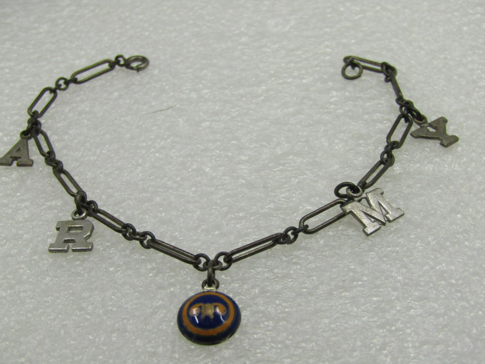 Vintage Sterling Army Charm Bracelet, 7", 1930's-1940's. (1 of 6)