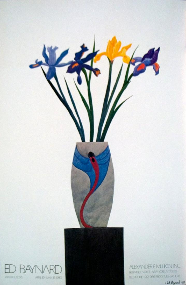 Ed Baynard - Flowers in Vase on Black Stand - 1980 Offset Lithograph 37.75" x 25": Flowers in Vase on Black Stand by Ed Baynard, 1980 Unsigned Offset Lithograph. Paper size is 37.75 x 25 inches, with an image size of 37.75 x 25 inches. The Offset Lithograph is from an unknown editio