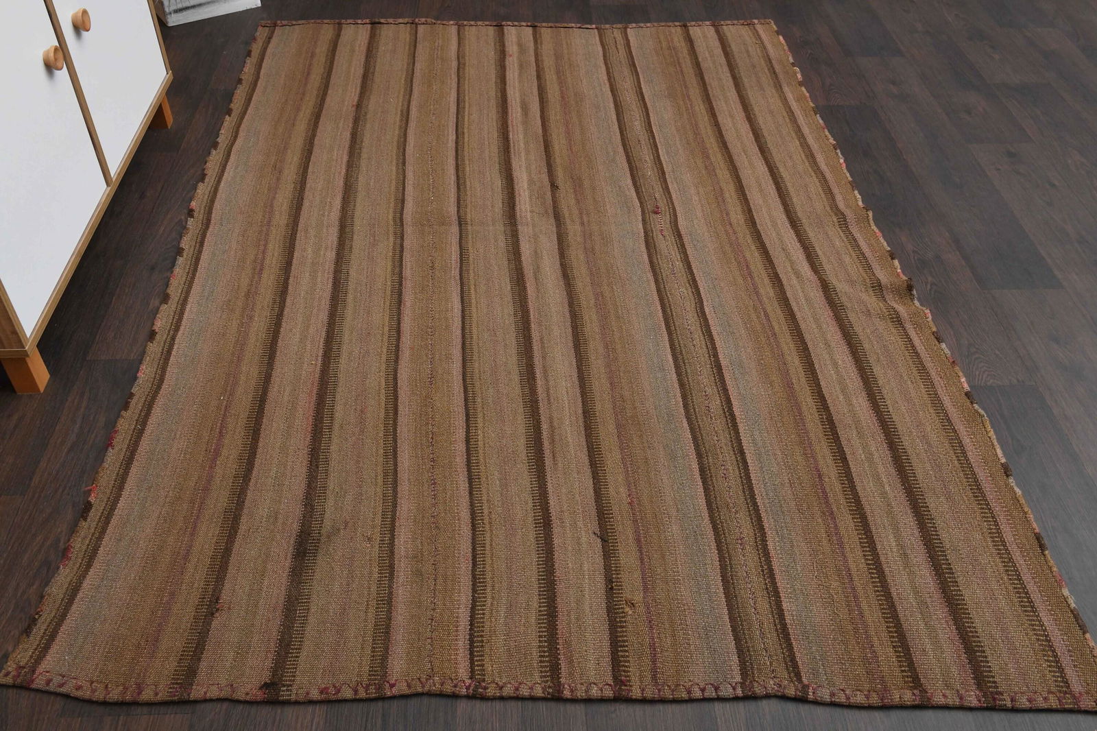 4.8x6.8 Ft Wool Turkish Antique Rug: Title: 4.8x6.8 Ft Wool Turkish Antique Rug Origin: Turkey Date/Period: 1960 - 1970 Dimension: Width: 4.8 feet Length: 6.8 feet Materials: Wool and Cotton Description: This Turkish one-of-a-kind Vintag