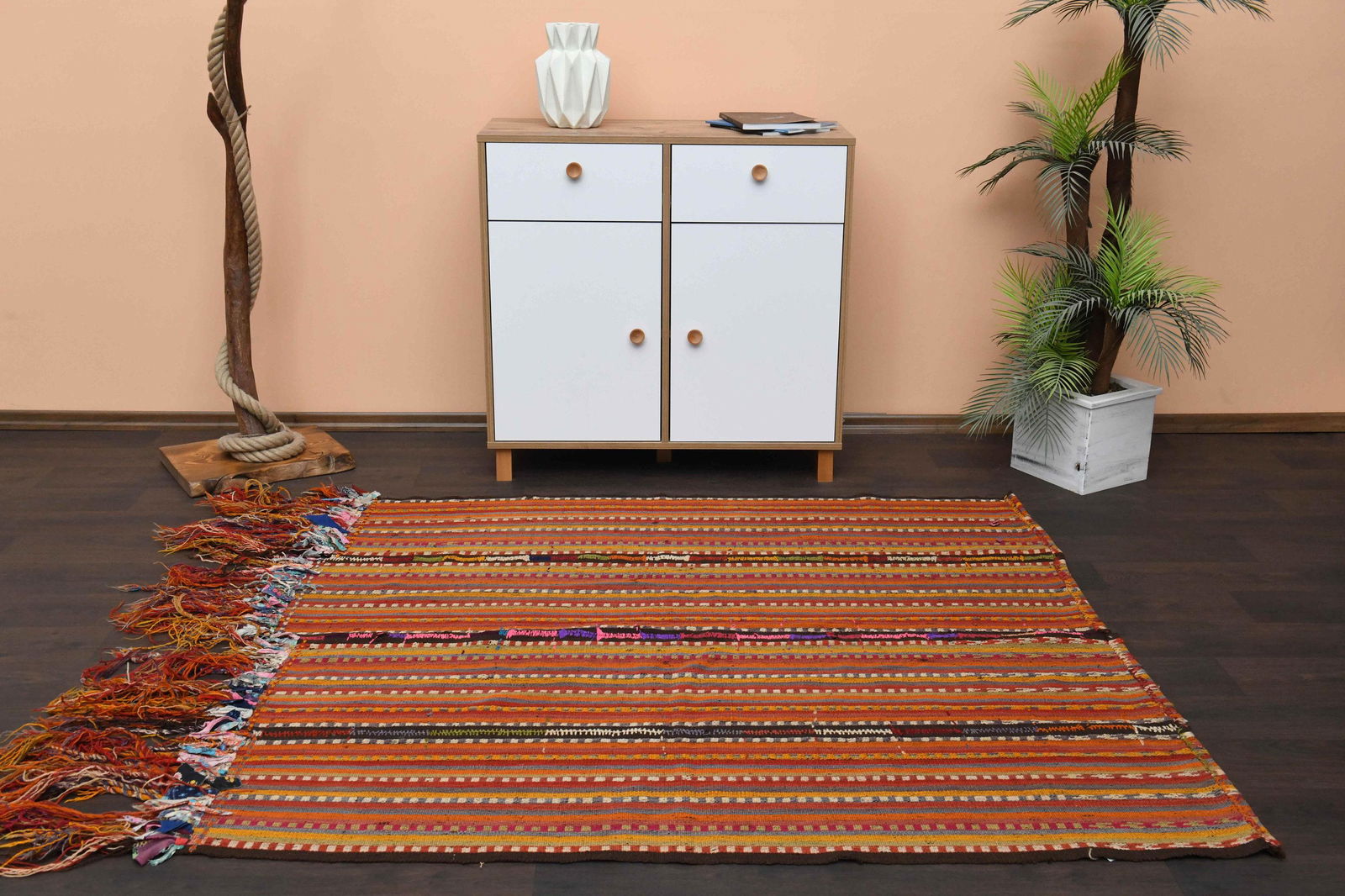 5.4x5.8 Ft Oushak Turkish Antique Rug: Title: 5.4x5.8 Ft Oushak Turkish Antique Rug Origin: Turkey Date/Period: 1960 - 1970 Dimension: Width: 5.4 feet Length: 5.8 feet Materials: Wool and Cotton Description: This Turkish one-of-a-kind Vint