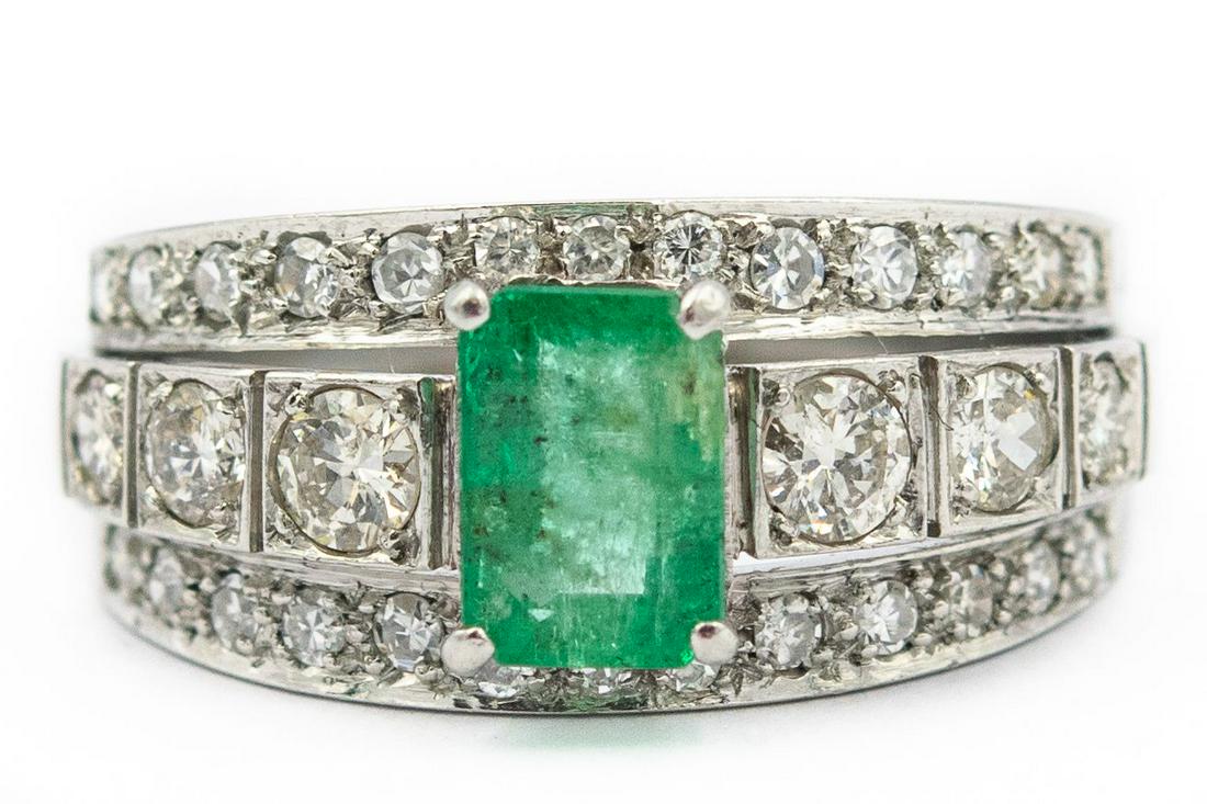 Estate Platinum Diamond and Emerald Ring (1 of 3)