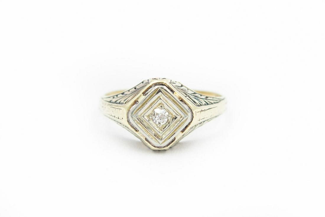 Victorian White and Yellow Gold and Diamond Filigree Ring (1 of 3)