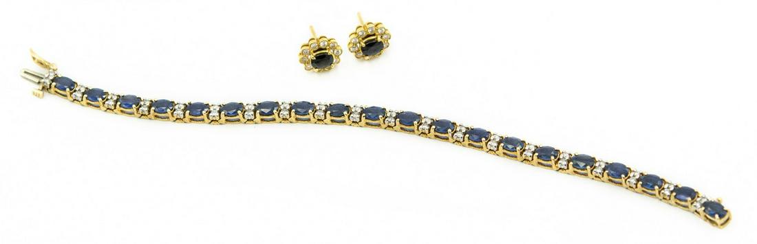 Estate Yellow Gold Diamond and Sapphire Bracelet and Earrings Suite (1 of 7)
