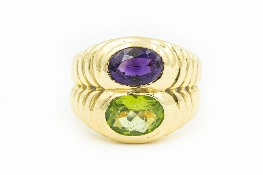 Estate Bulgari Yellow Gold Amethyst and Peridot Ring (1 of 6)