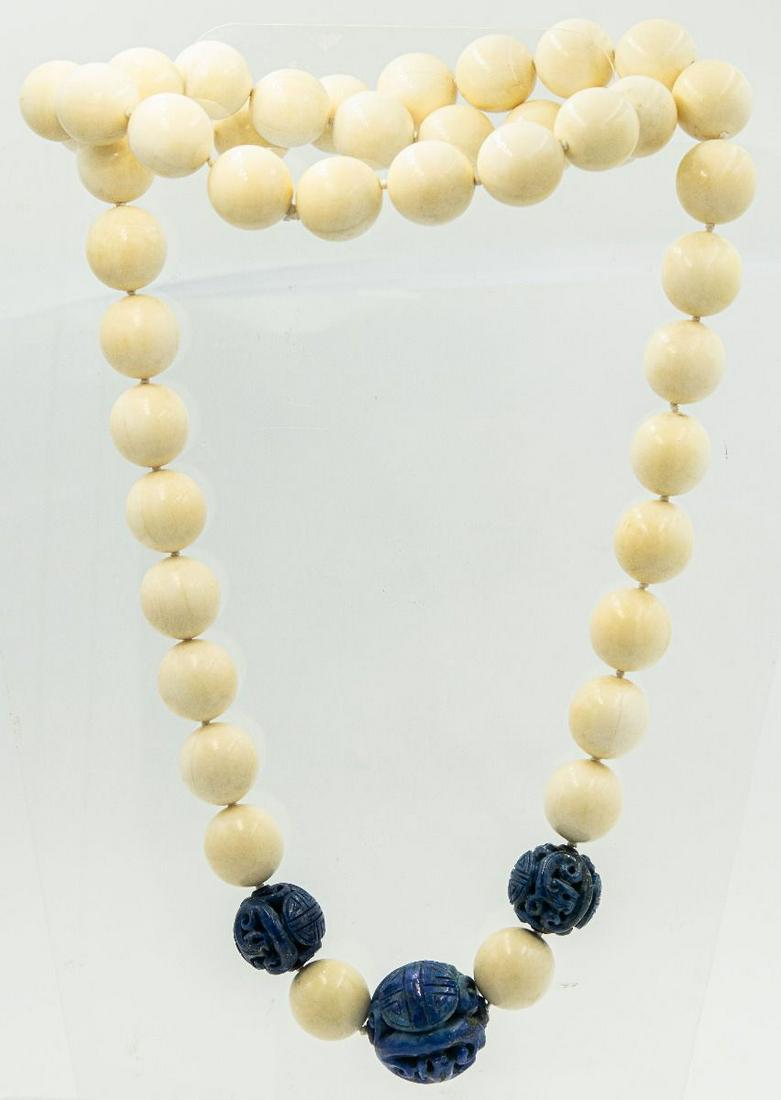 Estate Rare Victorian Lapis Lazuli and Ivory Beaded Necklace (1 of 2)