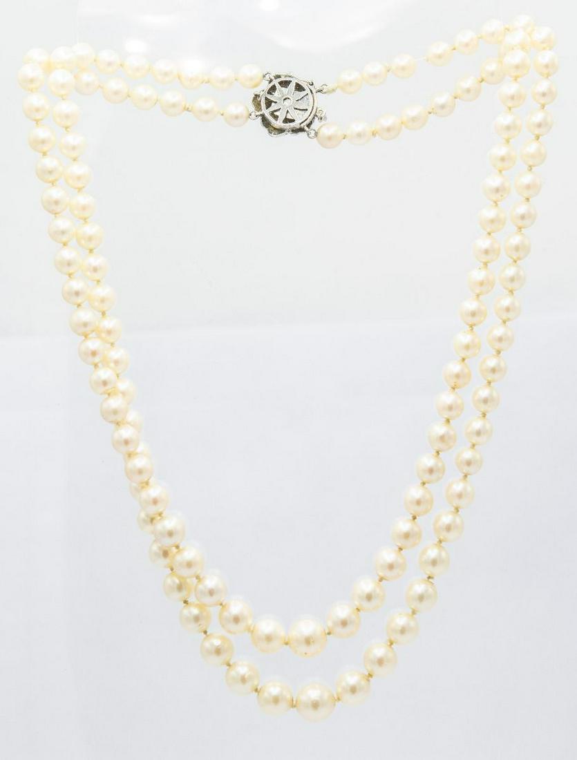 Estate Cultured Pearl Necklace and White Gold Flower Clasp (1 of 2)