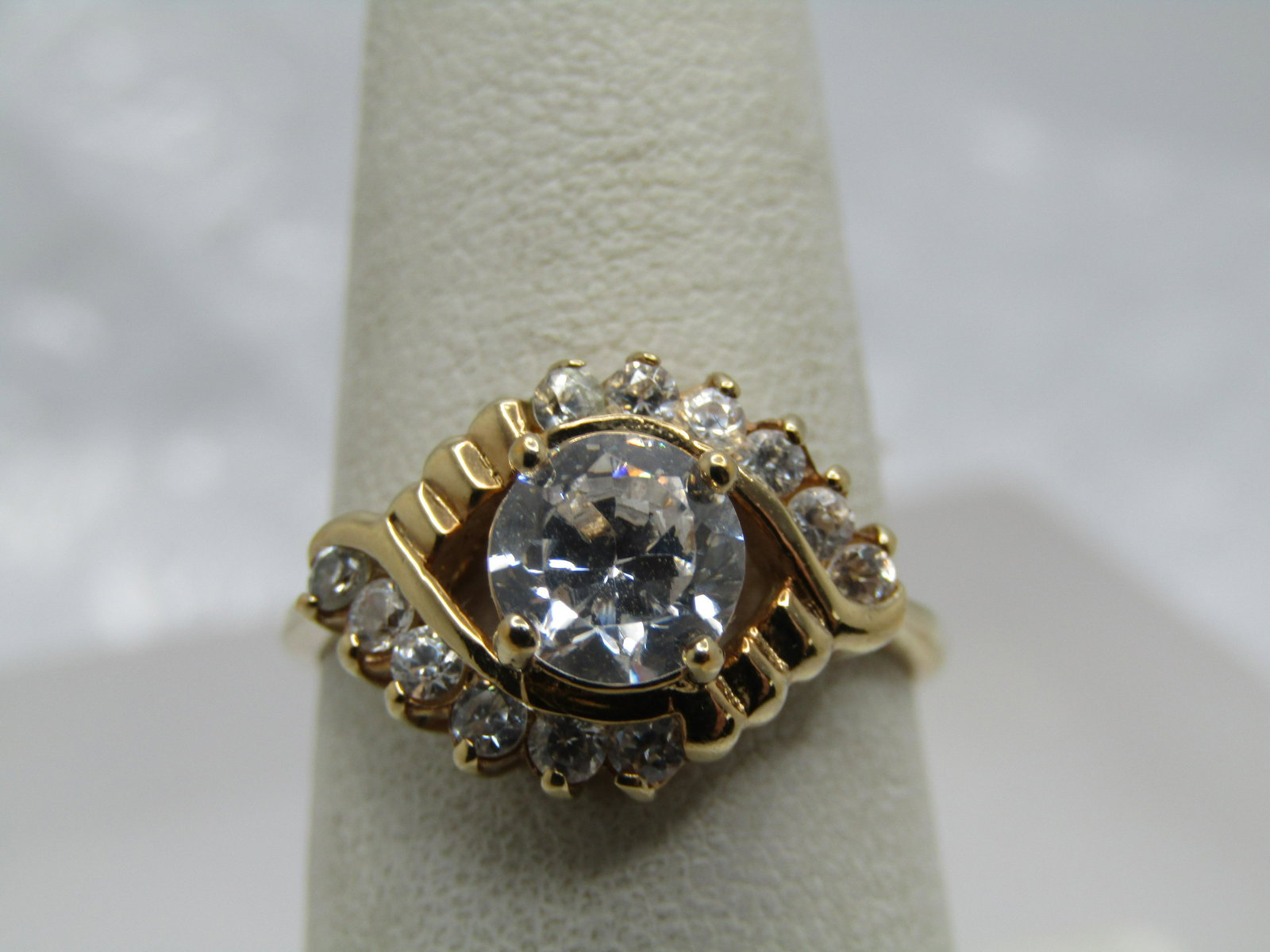 Vintage 14kt Plated Rhinestone Ring, Sz. 7.75, Signed 7.75 (1 of 7)