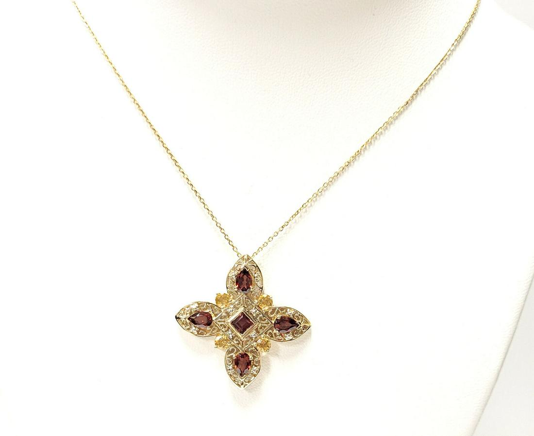 Estate 10K Yellow Gold Garnet Citrine Pendant Necklace (1 of 3)