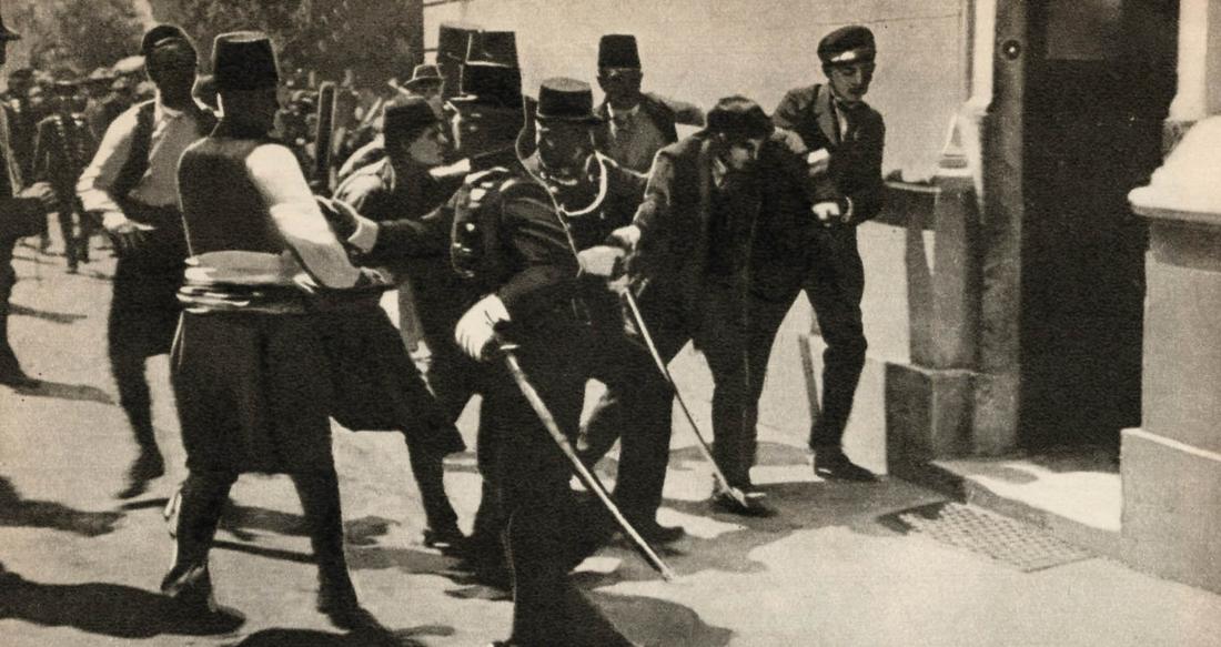 PHILLIPP RUBEL - The Man who started the Great War: Artist: PHILLIPP RUBEL Print Title: The Man who started the Great War This unique photograph shows the arrest of Princip, the Serbian student, immediately after he had assassinated the Archduke Franz 