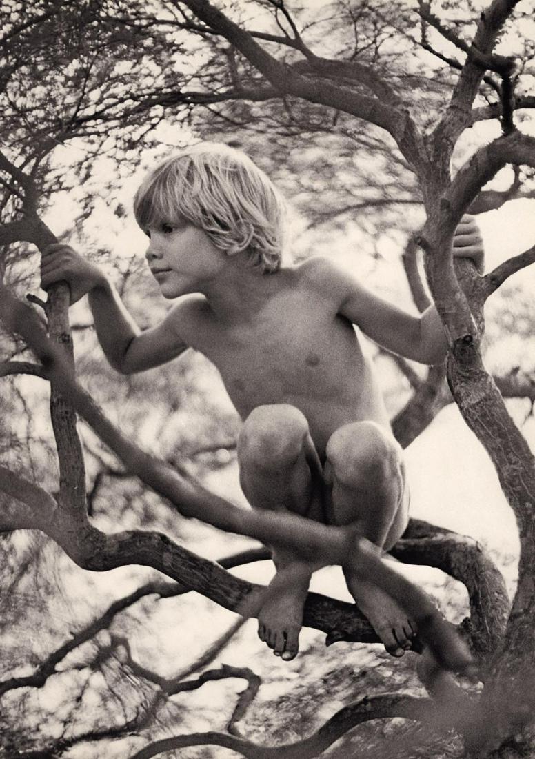 FRANCESCO SCAVULLO - Title Unknown, young boy in tree: Artist: FRANCESCO SCAVULLO Print Title: Title Unknown Medium: photolithograph Printed in: the USA, 1980’s Image Size: approx. 12 x 9” Additional Information: COAS included on all pieces Re