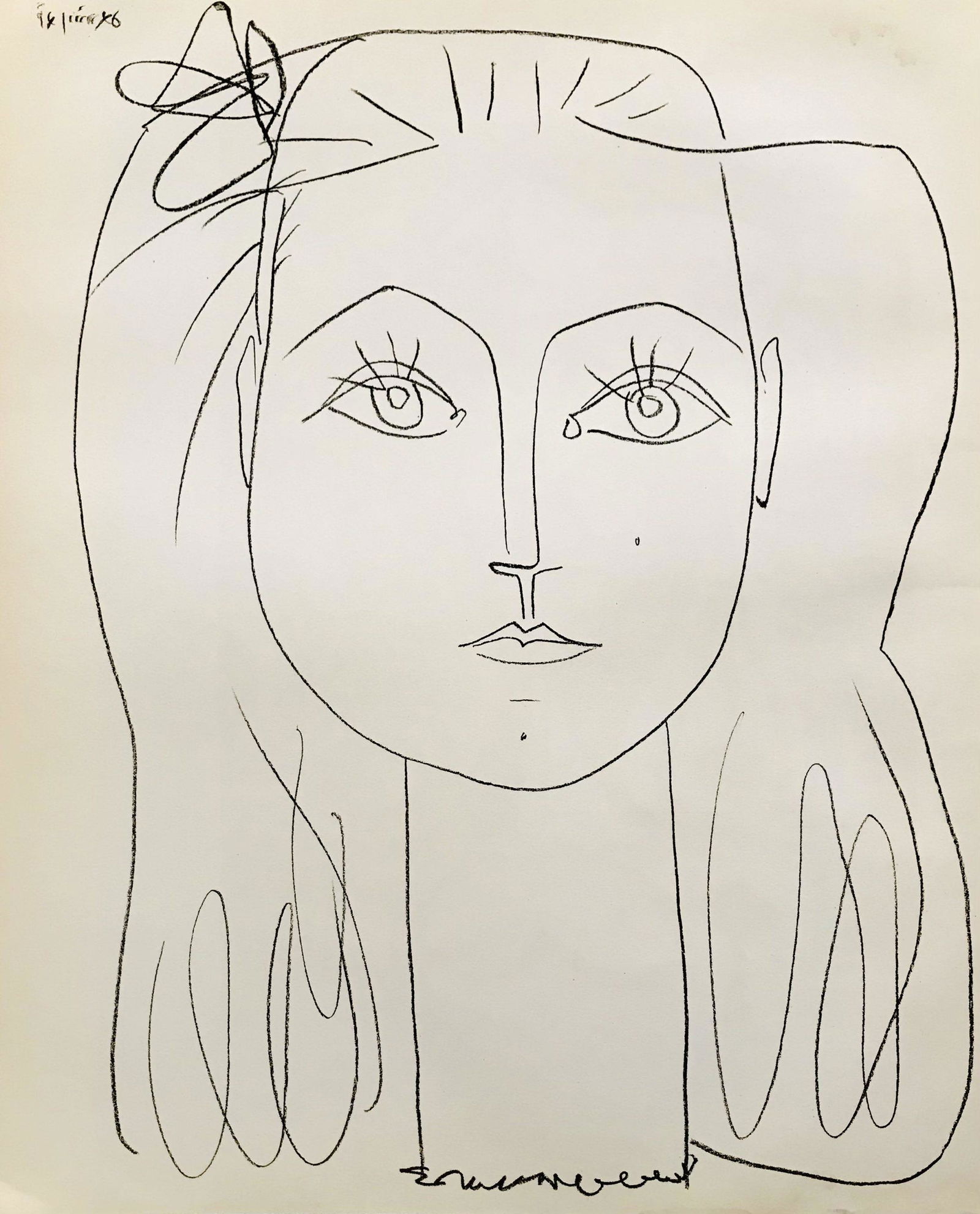 1959 Picasso lithograph Frances with bow in hair (1 of 1)