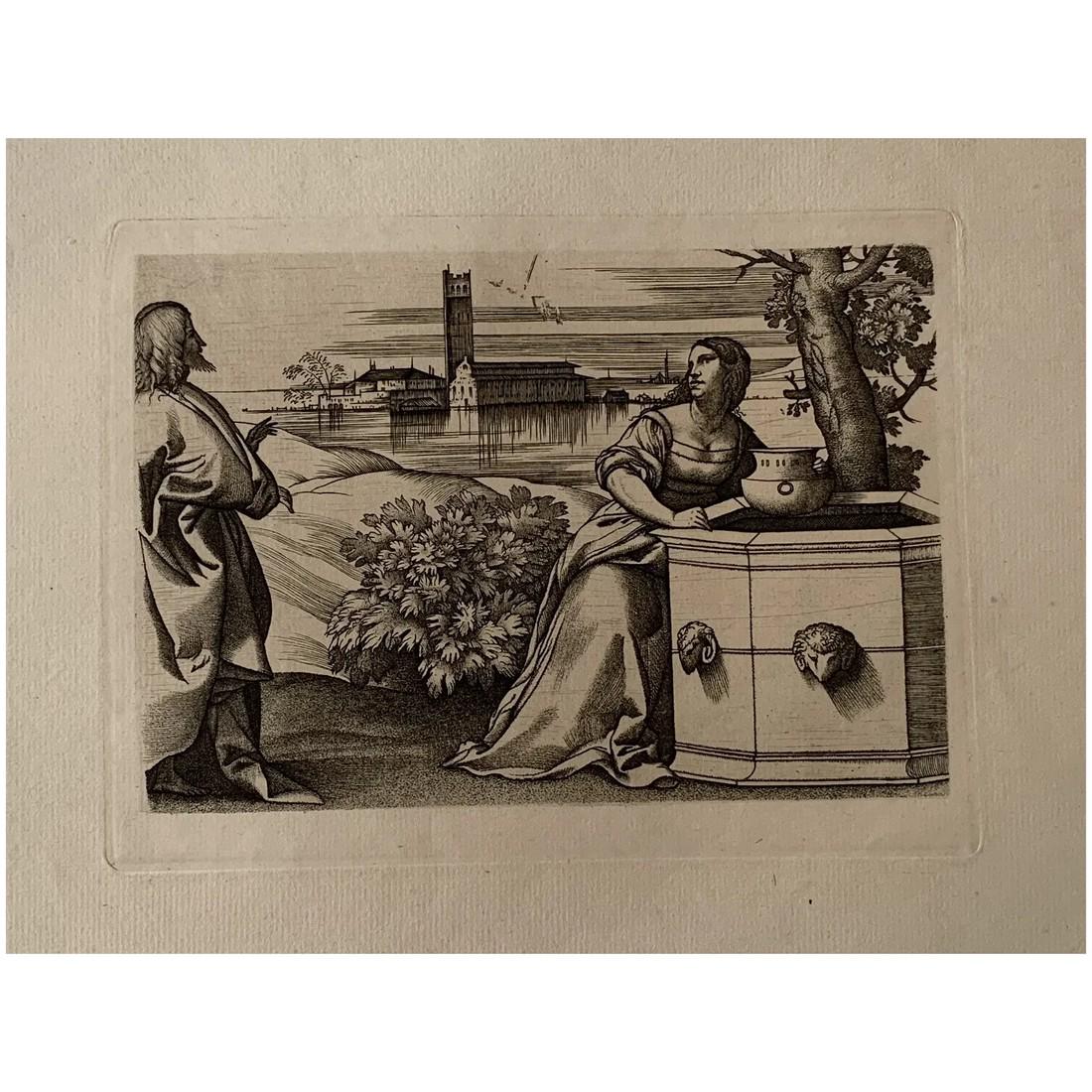 Christ And The Samaritan Woman - Amand Durand heliogravure c.1870: Christ And The Samaritan Woman. Engraver: Amand-Durand (1831-1905). Artist: after a pating by Giulio Campagnola (Italian, Padua ca. 1482–ca. 1515/18 Venice) Artist: Design attributed to Giorgion