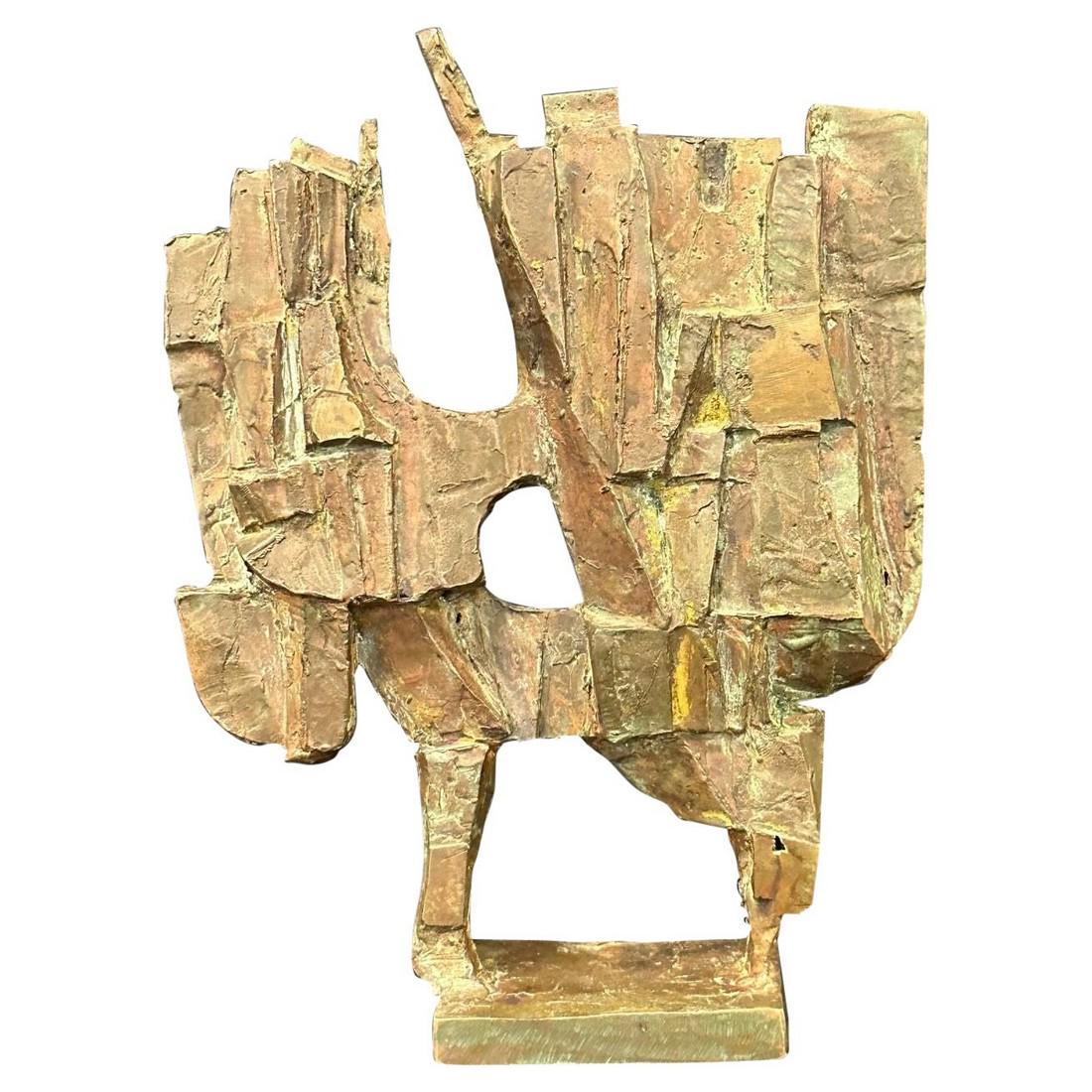 Midcentury Brutalist Abstract Sculpture, Patinated Bronze Decorative Art Object: Title: Midcentury Brutalist Abstract Sculpture, Patinated Bronze Decorative Art Object Description: midcentury Brutalist abstract sculpture, Patinated Bronze Decorative Art Object Unique Brutalist rel