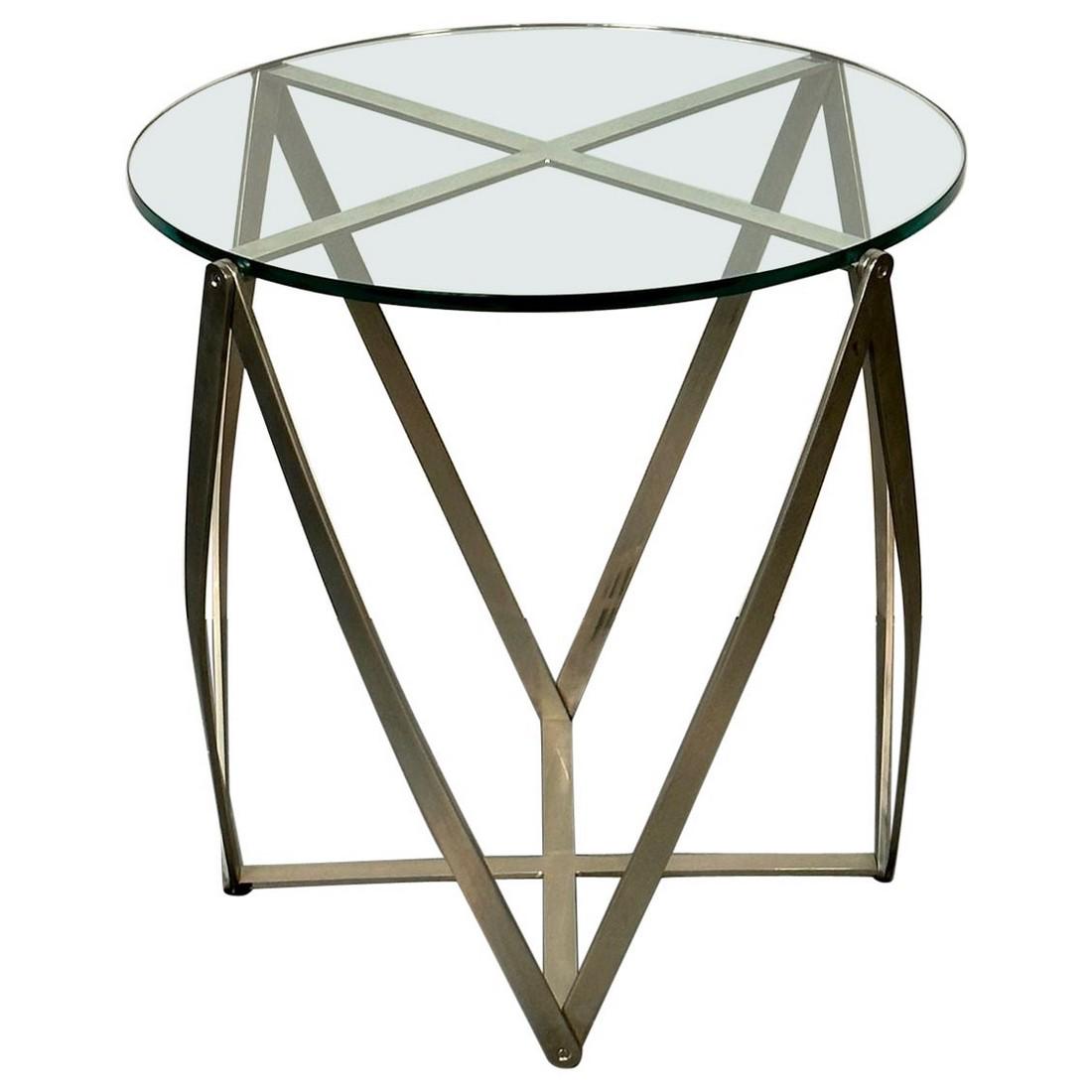 Circular Mid-Century Modern Aluminum Side / End Table by John Vesey, Sculptural: Title: Circular Mid-Century Modern Aluminum Side / End Table by John Vesey, Sculptural Description: Circular Mid-Century Modern Aluminum Side / End Table by John Vesey, Sculptural The 'Spool' table by