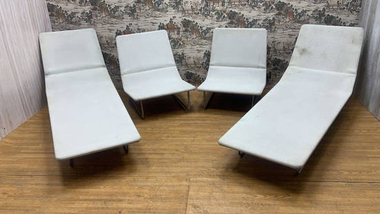 Modern Italian 2 Sand and 2 Surf Sun Loungers by Francesco Rota - Set of 4: Read the full list of materials Materials: cataphoresis steel, polyester varnish, rope fabric, metal, stainless steel, steel Description Vintage Modern Italian 2 Sand and 2 Surf Sun Loungers by France