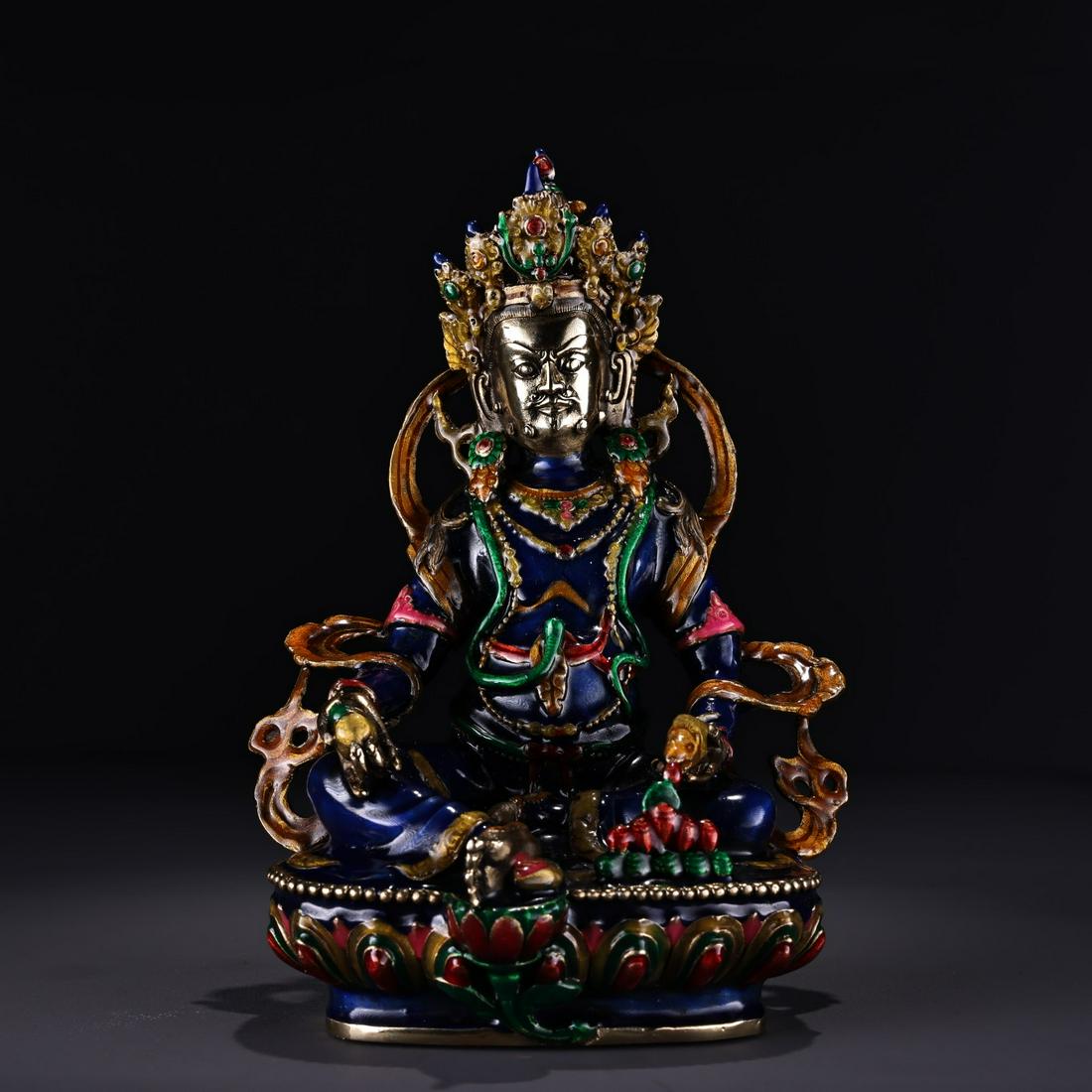 Pure Copper Inlaid Cloisonne and Enamel Colored Tibetan God of Wealth Buddha Statue (1 of 9)