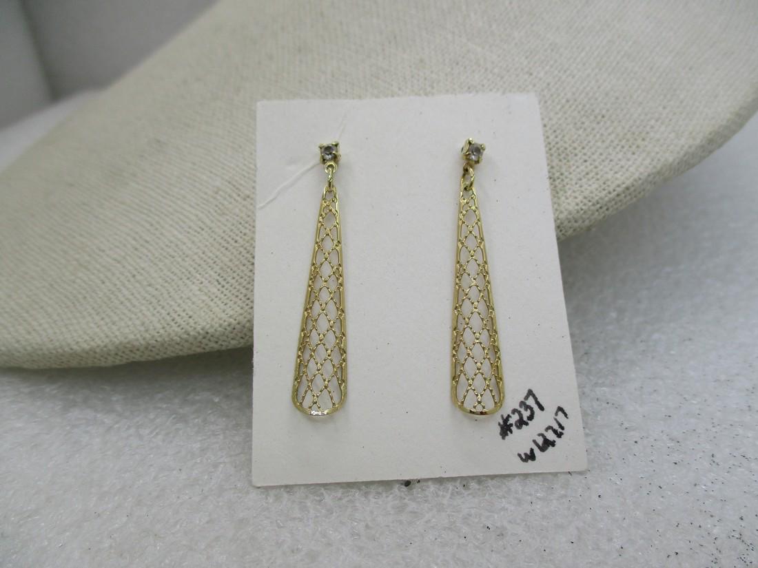 Vintage Rhinestone Stud Filigree Dangle Earrings, Pierced, 1.25", Gold Tone (1 of 5)