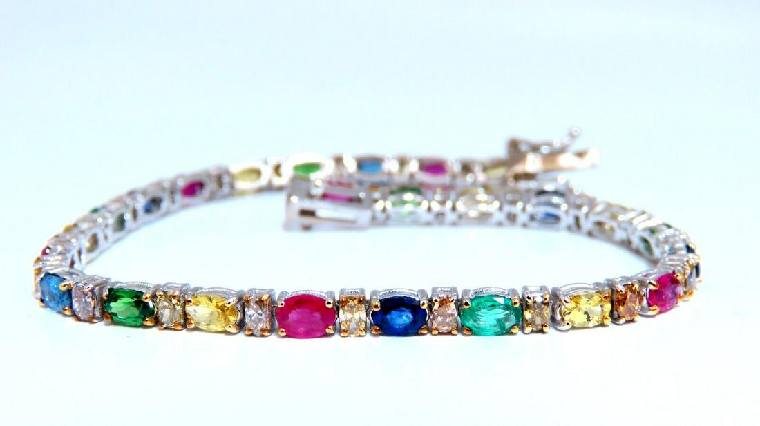 Ruby Emerald Sapphire Green Garnet Tennis Bracelet 14kt Gold 5.12ct (1 of 6)