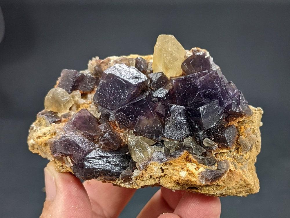 178 Grams Very Beautiful Yellow Calcite with Purple Fluorite on Matrix From Baluchistan Pakistan (1 of 7)