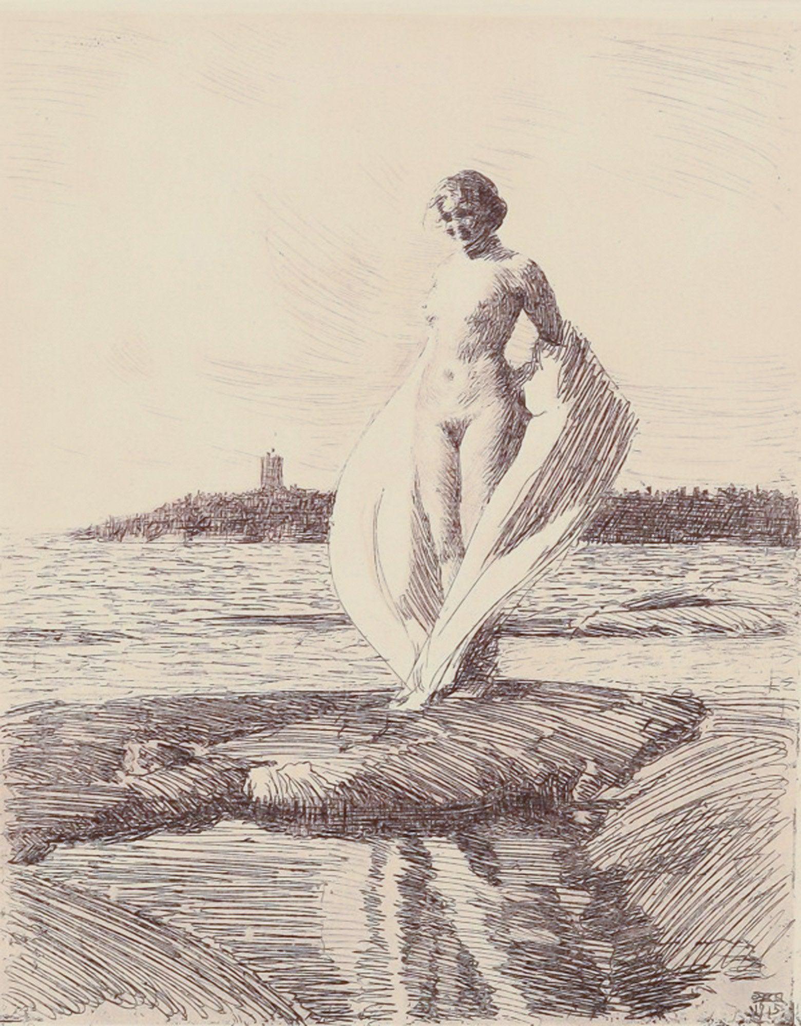 Anders Zorn (1860-1920), Sweden. Facsimile print. "The Swan". Young naked woman. (1 of 6)