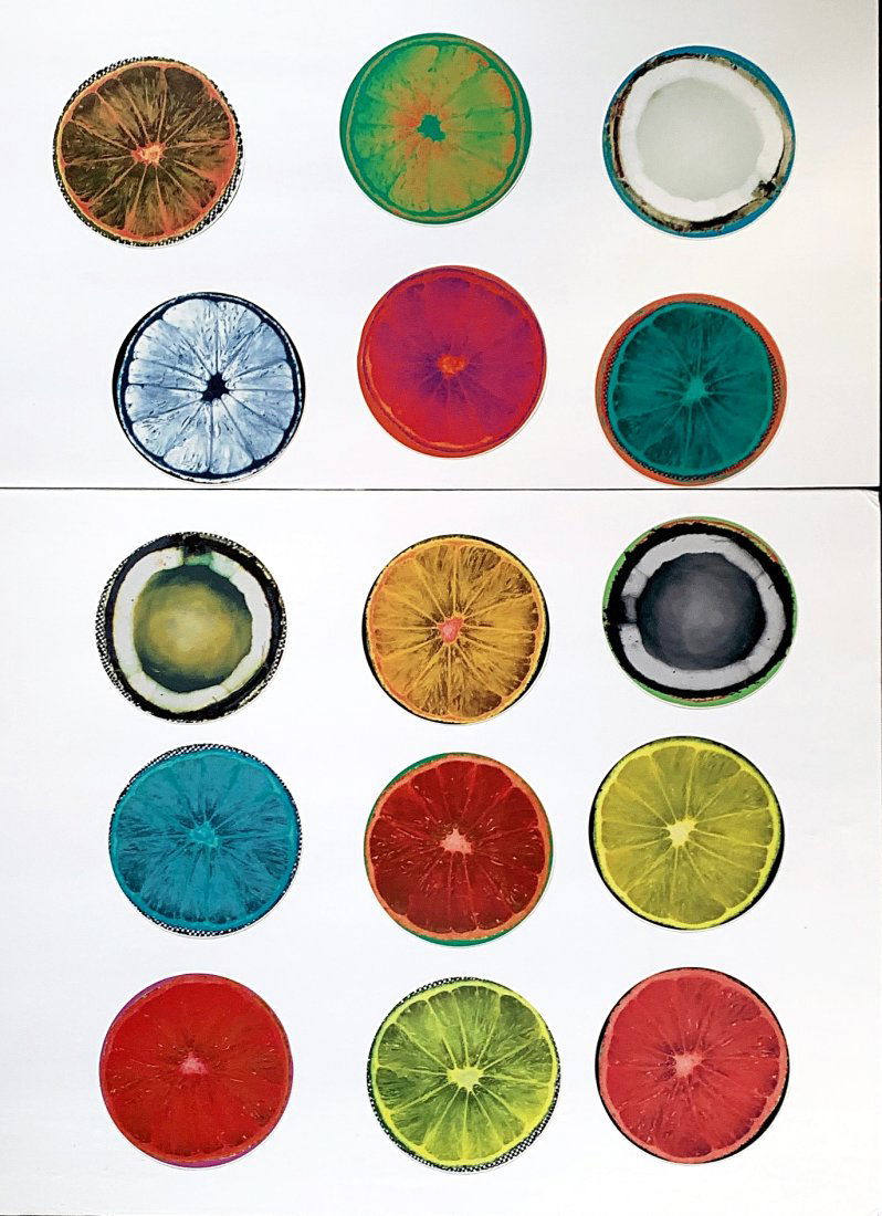 Wade Guyton/Kelley Walker , Wade Guyton Kelley Walker certificate: Fruit Stickers for Artists Space,: Artist: Wade Guyton/Kelley Walker , Wade Guyton Kelley Walker certificate Title: Fruit Stickers for Artists Space, 2010 Additional Information: Set of 15 digitally printed stickers 6" each. Variable.