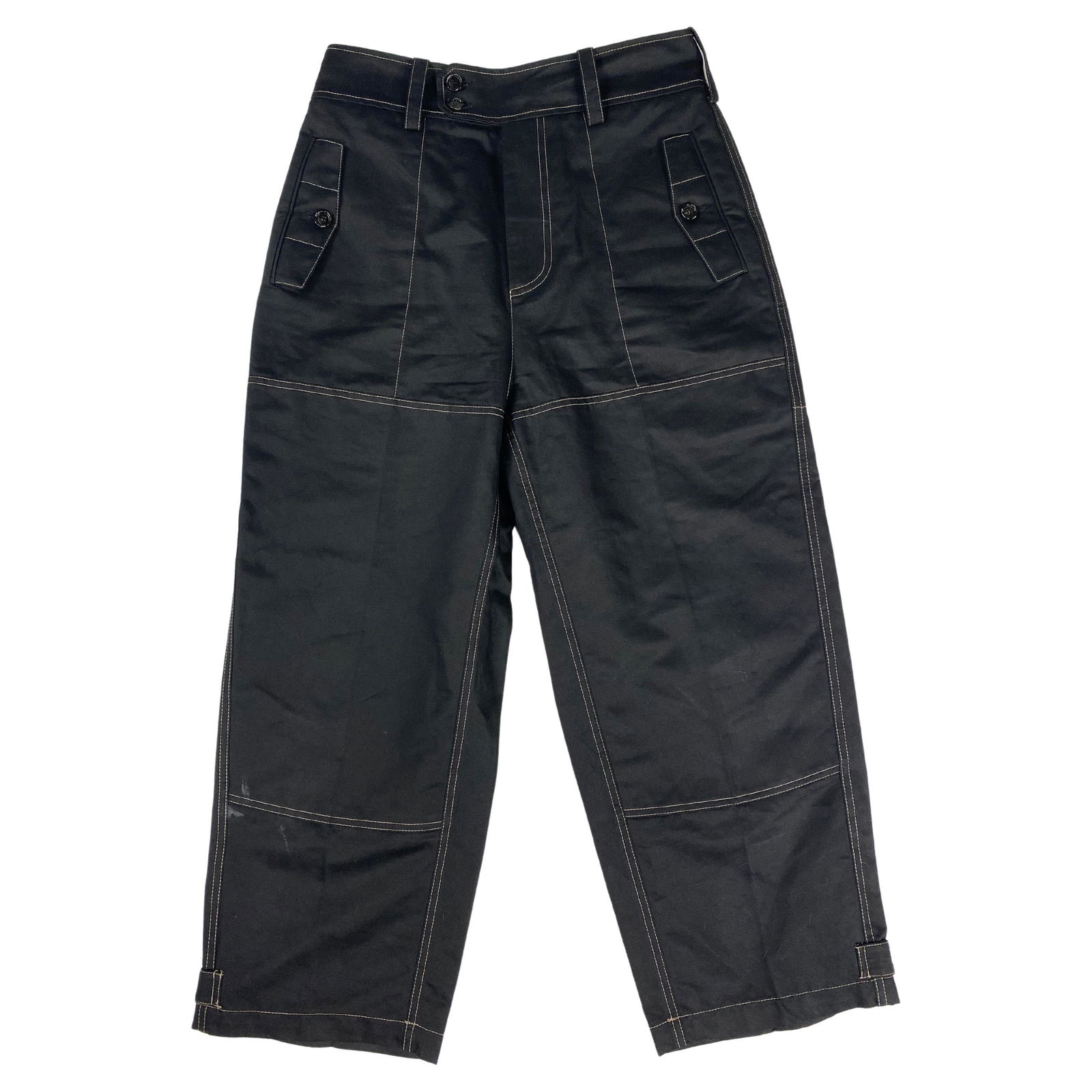 Marni Black Wide Leg Pants, Size 42: Product details: The pants feature wide leg style, high waited with white stitching detail and buttoned pockets detail. Details: Designer: Marni Dimensions: Length: 37 in (93.98 cm)Waist: 29.5 in (74.