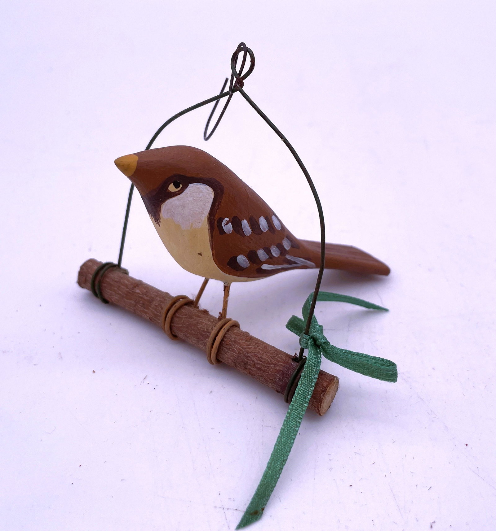 PA FOLK ART HAND PAINTED CARVED WOOD BIRD ON SWING SIGNED: Title: PA FOLK ART HAND PAINTED CARVED WOOD BIRD ON SWING SIGNED Date/Period: unknown Dimension: APPROX 3.25 x 3.25 x 3 Material: WOOD Additional Information: PA FOLK ART HAND PAINTED CARVED WOOD BIRD