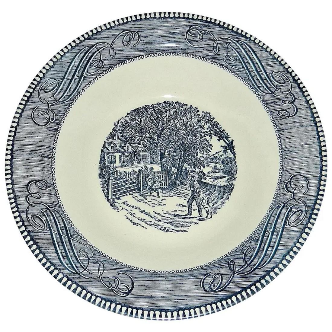 Three Vintage 1960s Blue and White Currier & Ives 10” Vegetable/Serving Bowls (1 of 4)