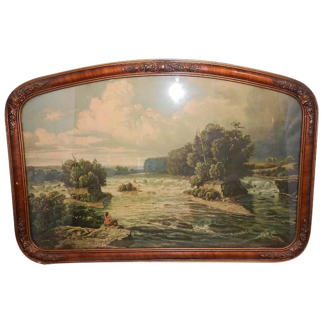 Vintage 1920’s Art Deco Chromo-Lithograph and Frame- Indian and Rapids (1 of 14)