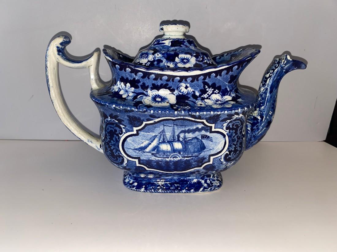 Historical Staffordshire Blue Teapot Chancellor Of Livingston (1 of 10)