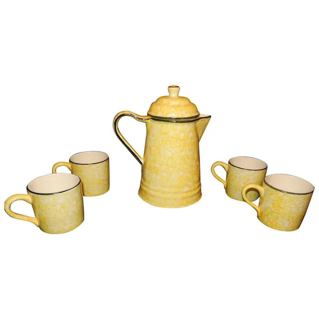 Vintage Stangl Town & Country Yellow Coffee Pot and Cups (1 of 9)