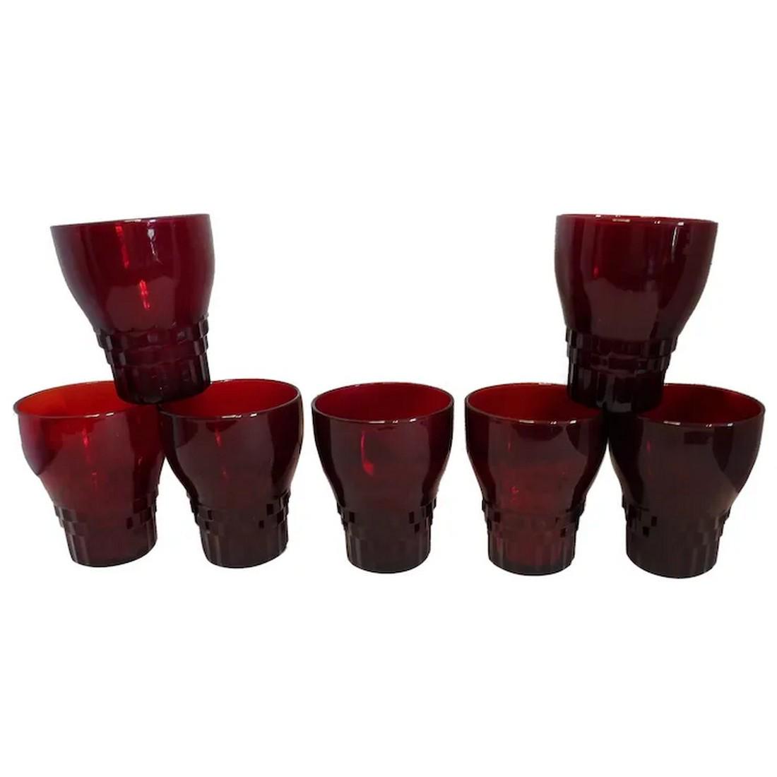 Vintage Set of 7 Anchor Hocking Ruby Red WINDSOR 8oz. Tumblers (1 of 8)