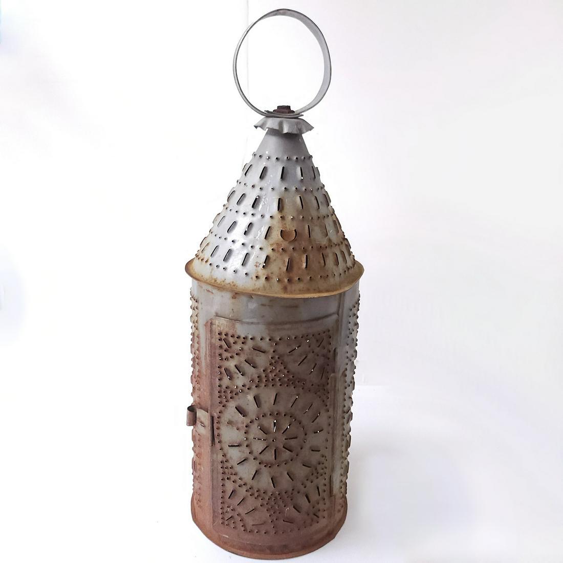19th C American Punched Tin Lantern 16" (1 of 16)