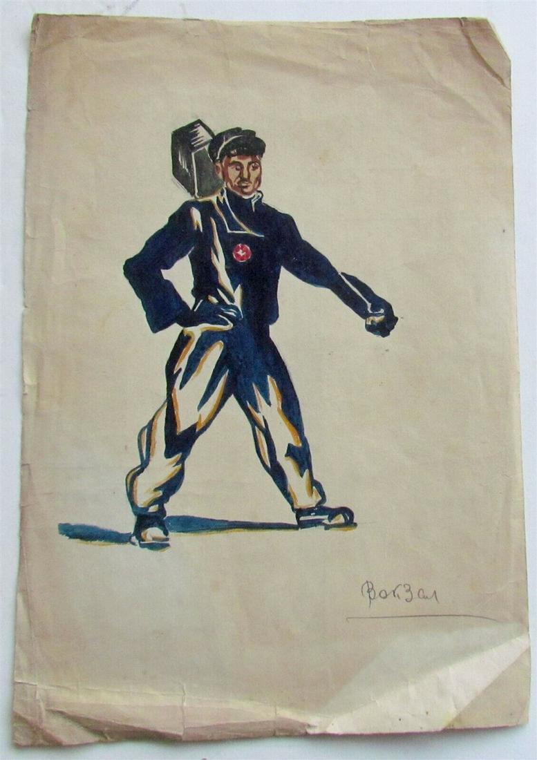 1920s-1920s RUSSIAN DRAWING antique HAND PAINTED (1 of 4)