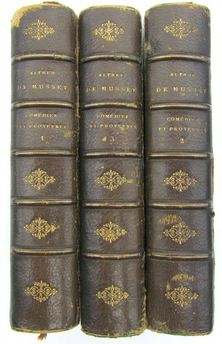 1886 3 antique VOLUMES ALFRED DE MUSSET decorative bindings (1 of 5)