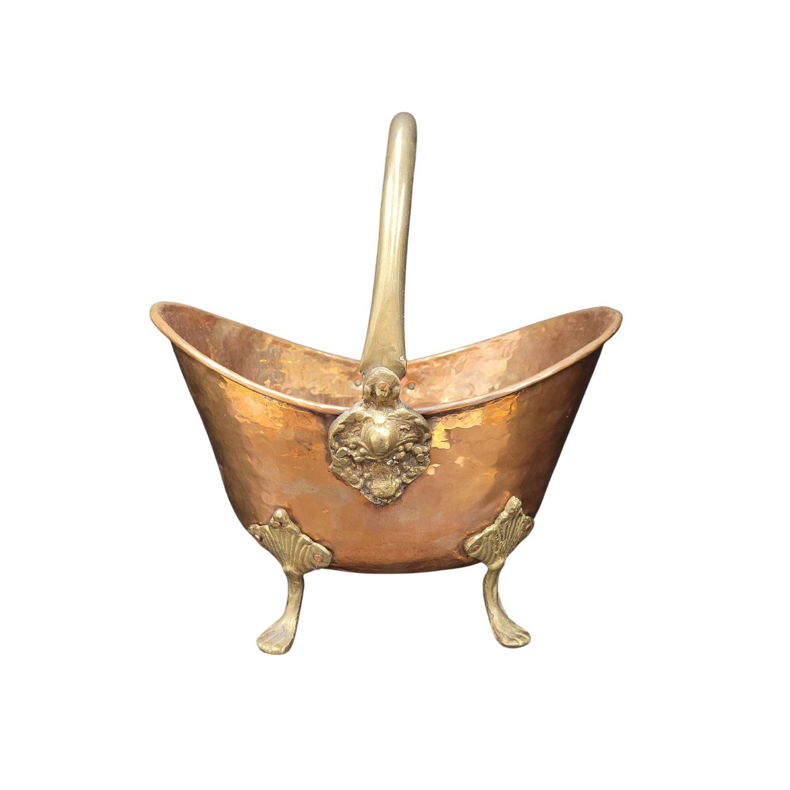 Vintage Victorian Hammered Copper and Brass Handled Metal Basket Bucket Fireplace Accessories Paper (1 of 6)