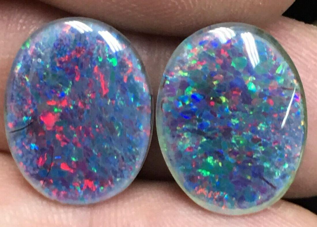 Pair Of Natural Australia Black Opal Doublets 15mm X 20mm Stunning Color J009 (1 of 3)