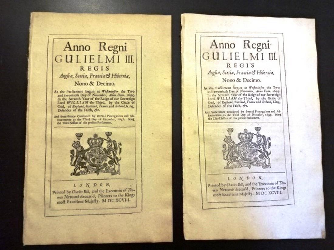 1698 Two English Acts Reign of William III (1 of 3)