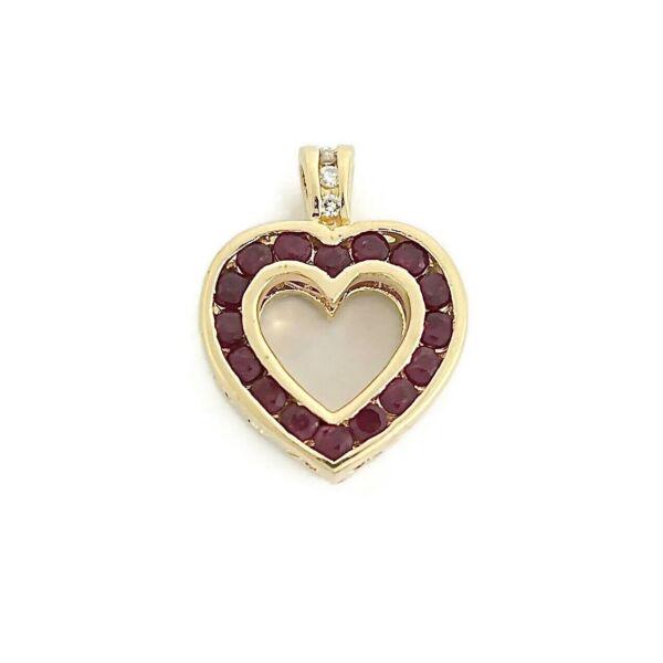Ruby Sapphire Reversible Heart Necklace Pendant Charm 14K Yellow Gold, 3.17 Gram (1 of 6)
