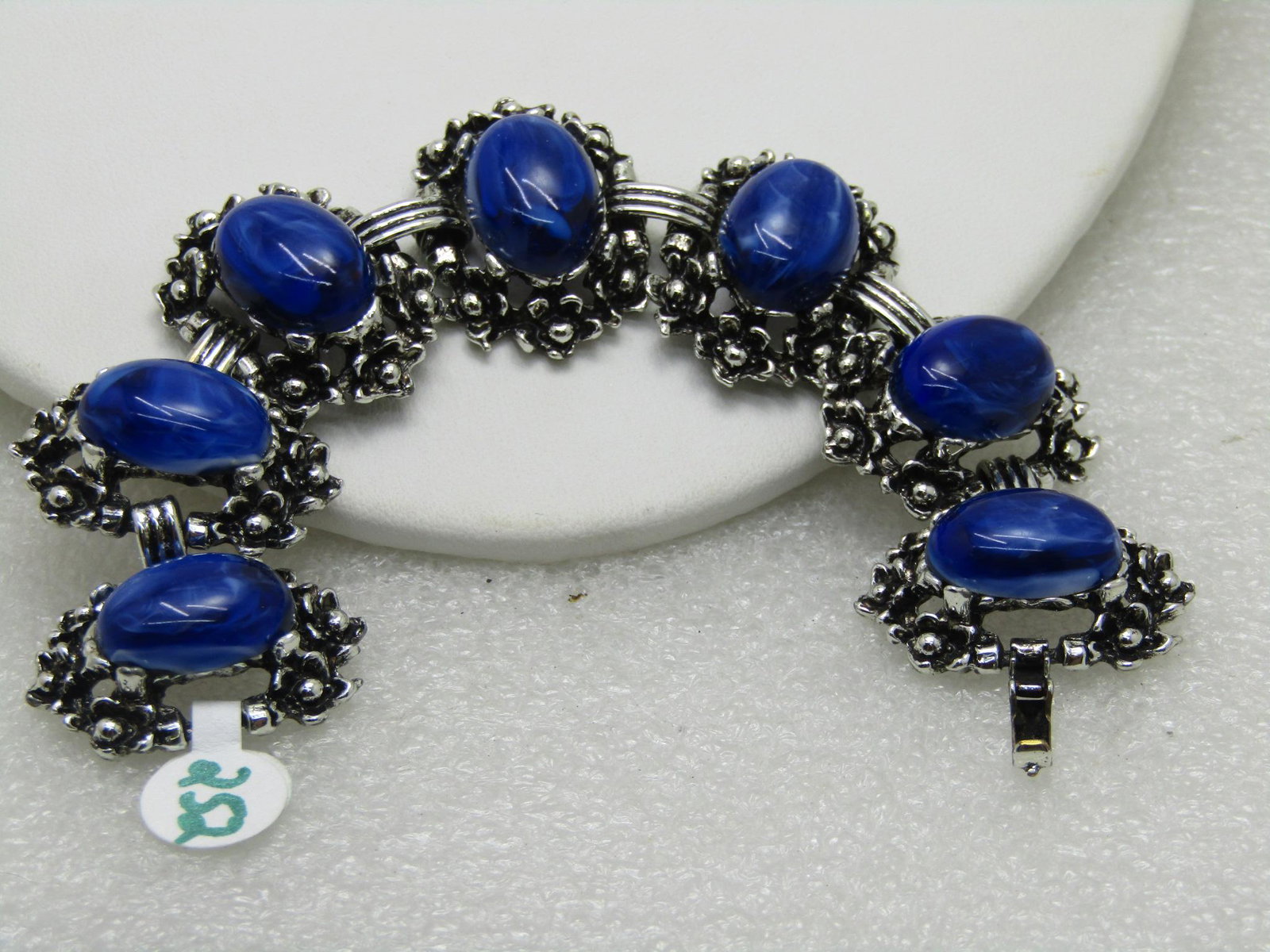 Vintage Blue Glass, Silver Tone Statement Bracelet, 7" (1 of 5)