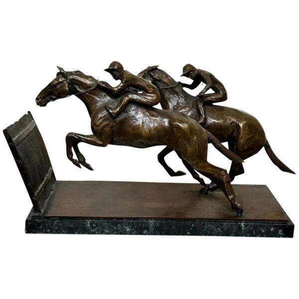 Equine Bronze Race Horses & Jockeys About To Jump Fence Sculpture By Barry Foley (1 of 15)