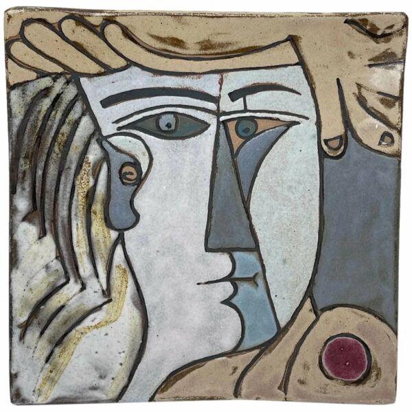 Fine Pablo Picasso Style Cubism Face Visage Noir Earthenware Hand Painted Plate (1 of 12)
