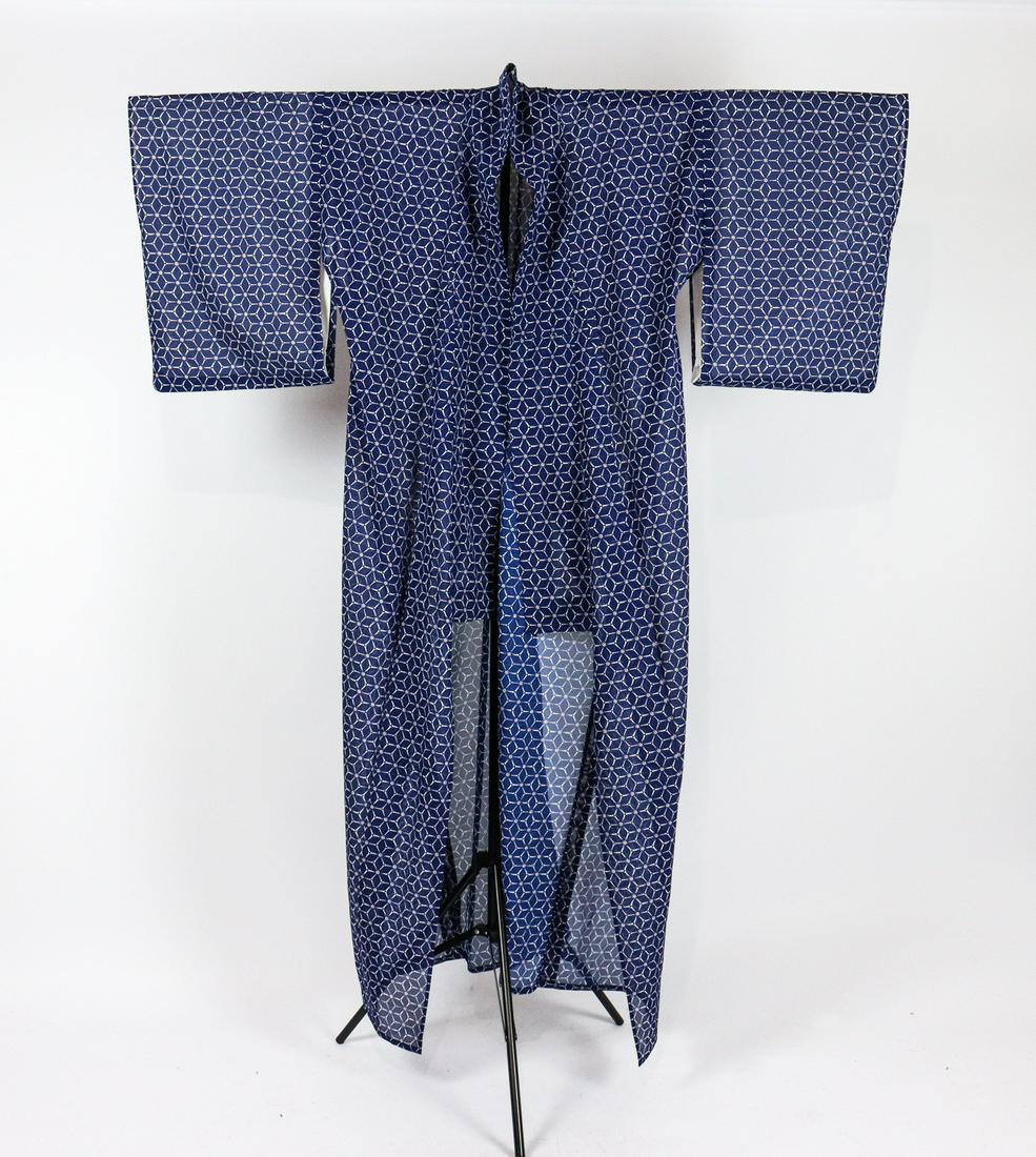 BLUE COTTON BLEND FLORAL KIMONO: Title: BLUE COTTON BLEND FLORAL KIMONO Dimensions: Length from collar: 160 cm;62.99 in; Length from sleeve to sleeve:130 cm; 51.18in; Description: Pre owned condition,no holes or rips; make contain sm