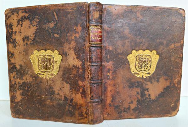 1658 HISTORY by POMPONIUS MELA antique DECORATIVE BINDING w/ GILT COAT OF ARMS (1 of 12)