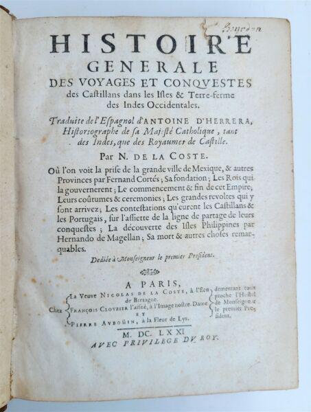 1671 HISTOIRE GENERALE DES VOYAGES ET CONQUESTES antique RARE (1 of 8)